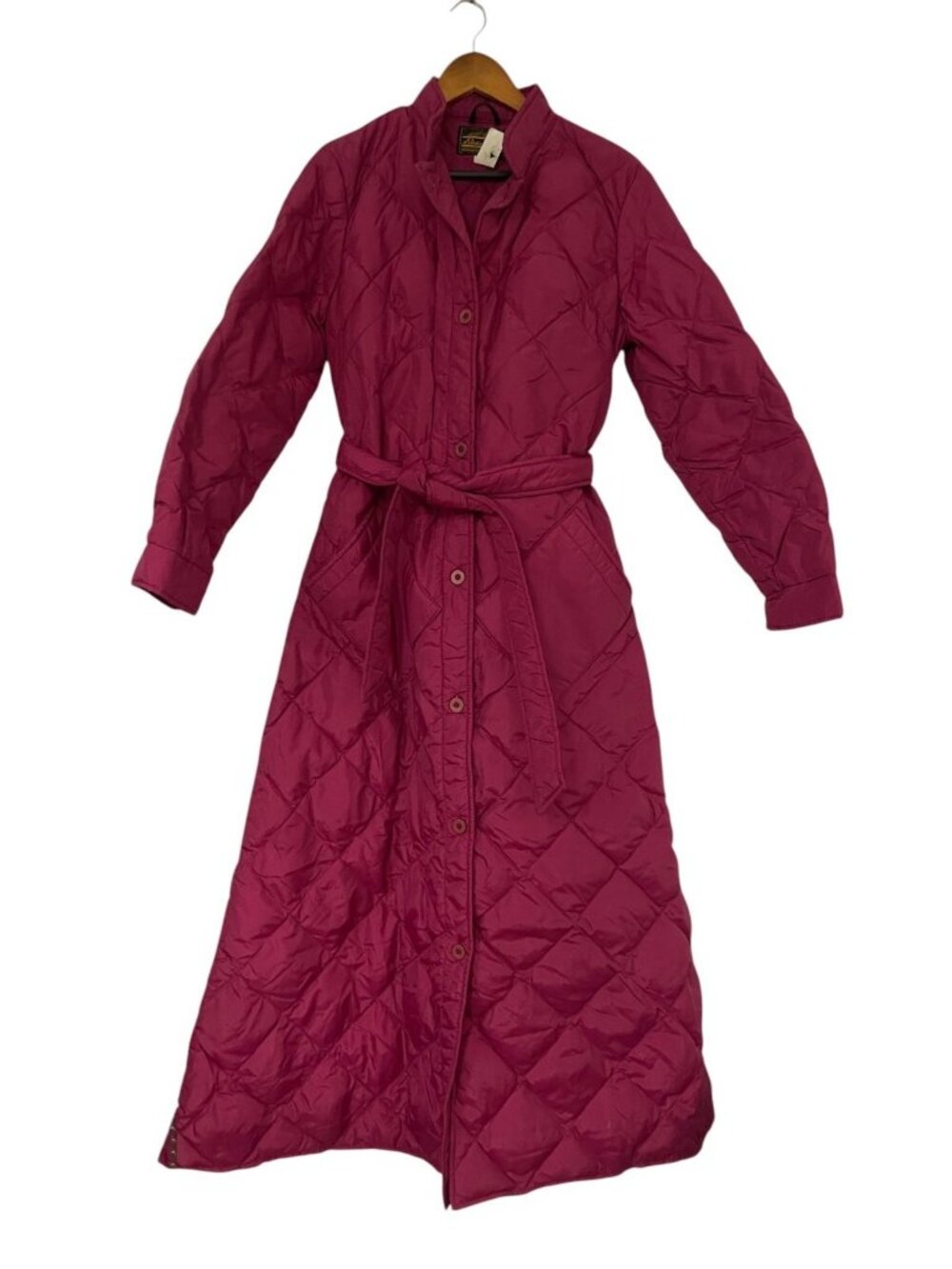VTG Eddie Bauer Womens Goose Down Robe Medium Cranberry Belted 70s 80s